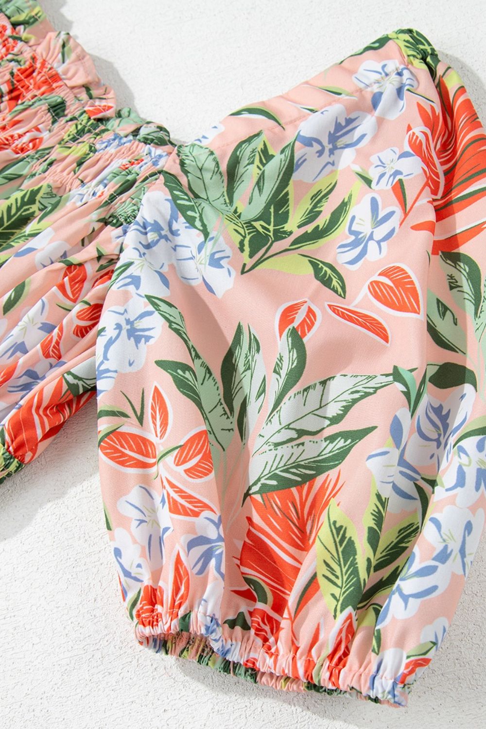 Floral Smocked Square Neck Puff Short Sleeve Midi Dress.