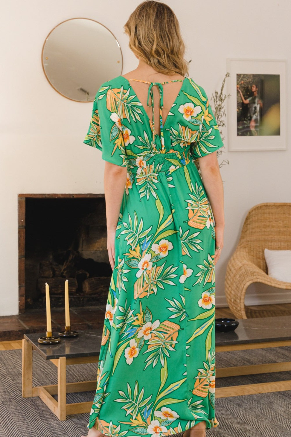 Oddi Plus Size Floral Smocked Tied Back Maxi Dress.