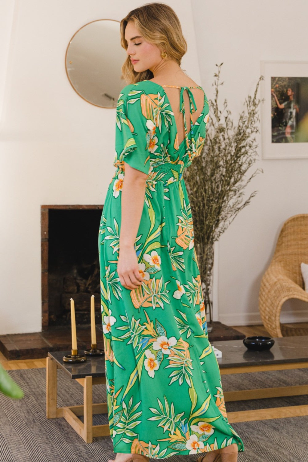 Oddi Plus Size Floral Smocked Tied Back Maxi Dress.