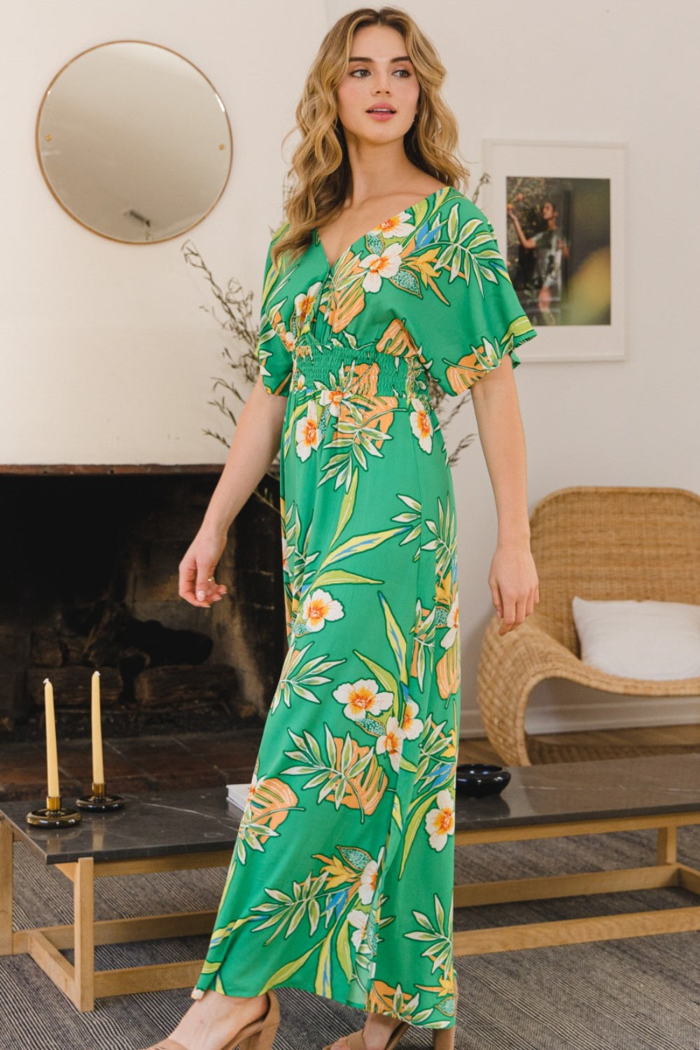 Oddi Plus Size Floral Smocked Tied Back Maxi Dress.