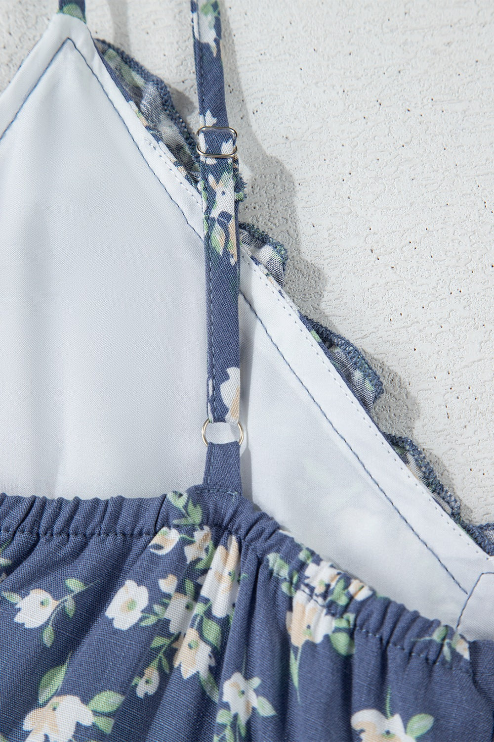 Floral Spaghetti Strap Frilled V Neck Tiered Midi Dress.
