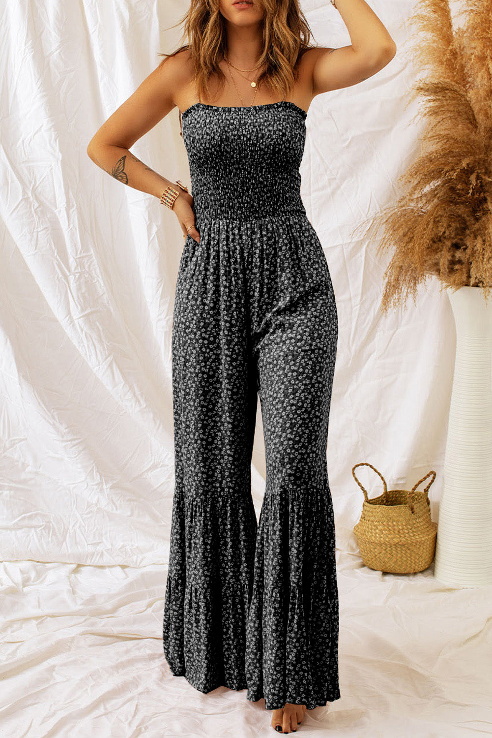 Floral Spaghetti Strap Wide Leg Jumpsuit.