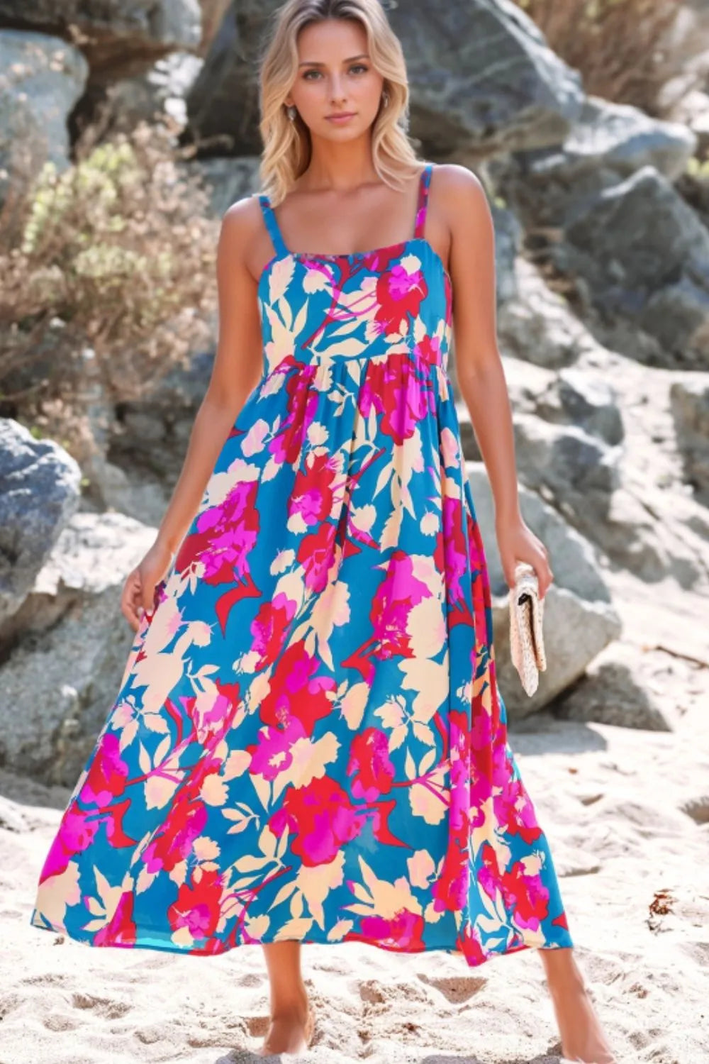Floral Square Neck Cami Dress with Pockets.