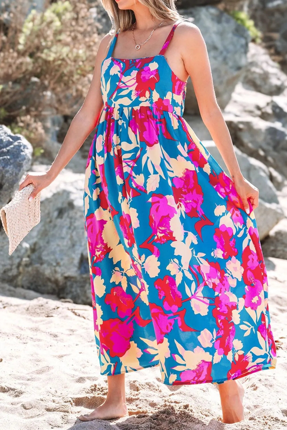 Floral Square Neck Cami Dress with Pockets.