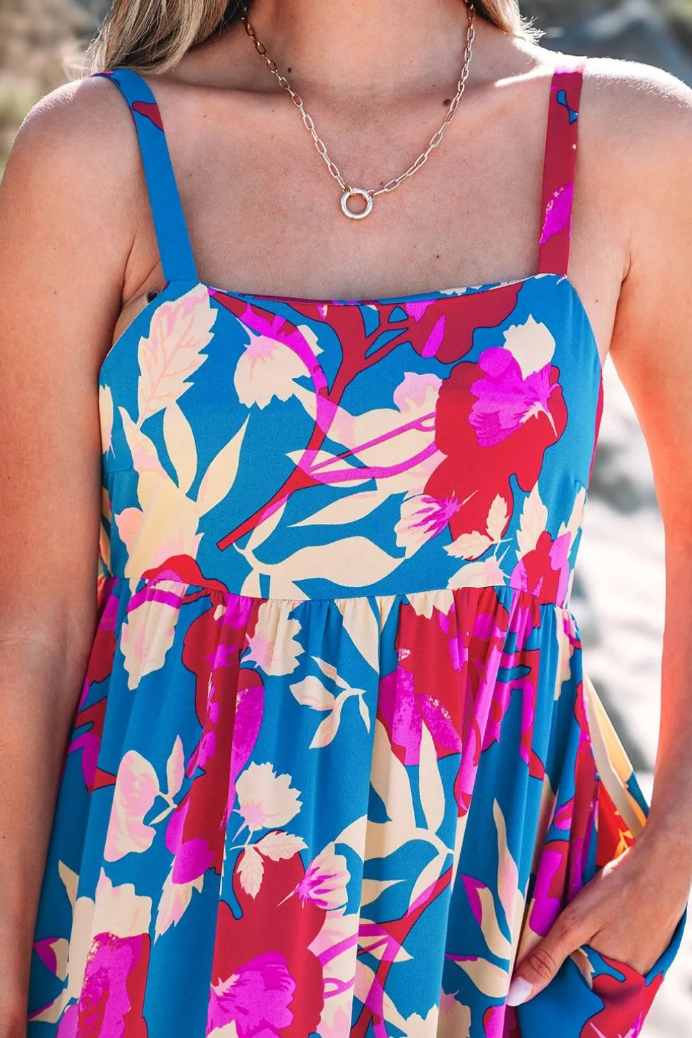 Floral Square Neck Cami Dress with Pockets.