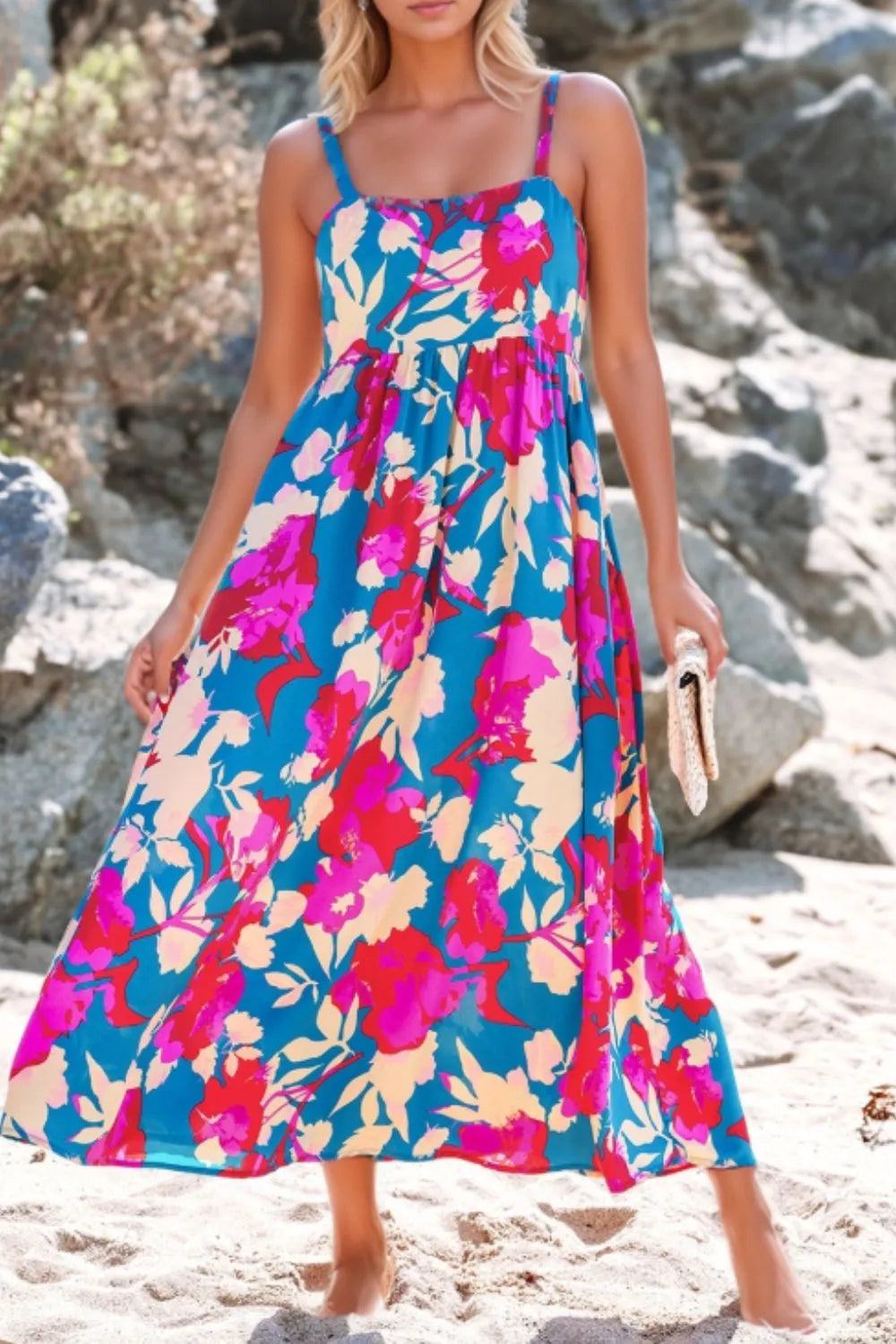 Floral Square Neck Cami Dress with Pockets.