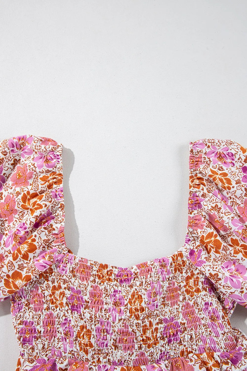 Floral Square Neck Knotted Ruffle Midi Dress.