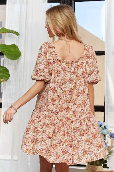 Adora Floral Square Neck Puff Sleeve Dress.