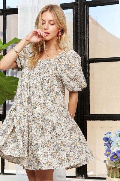 Adora Floral Square Neck Puff Sleeve Dress.