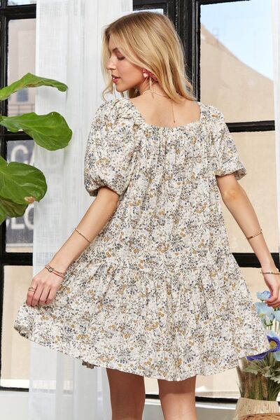 Adora Floral Square Neck Puff Sleeve Dress.