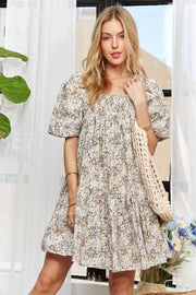 Adora Floral Square Neck Puff Sleeve Dress.