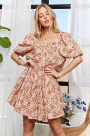 Adora Floral Square Neck Puff Sleeve Dress.