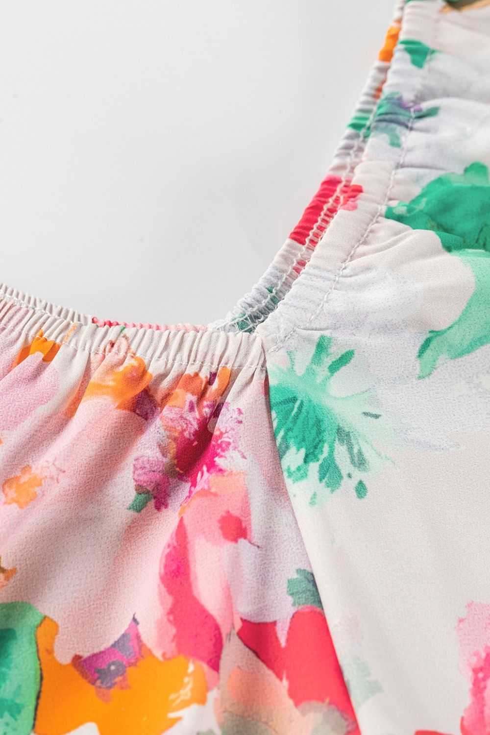 Floral square neck ruffle sleeve blouse.
