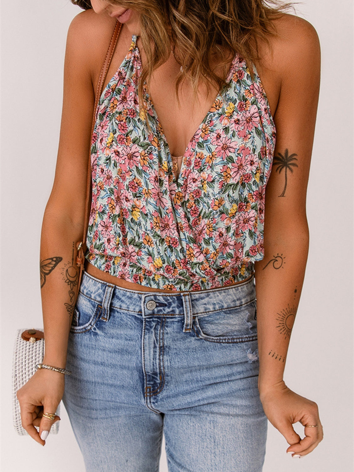 Floral surplice cami, opaque.