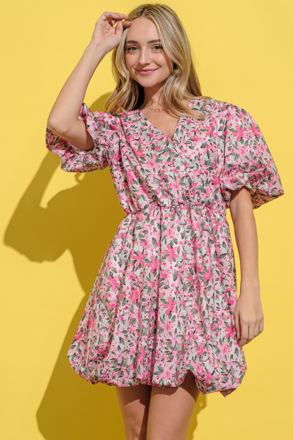 And The Why Plus Size Floral Surplice Puff Sleeve Dress.