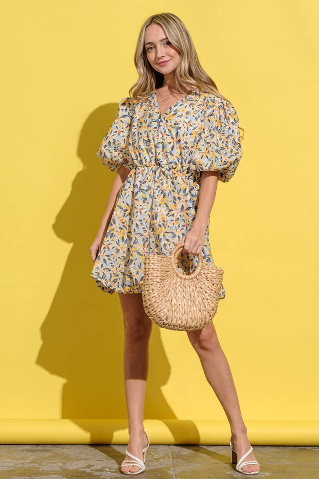 And The Why Plus Size Floral Surplice Puff Sleeve Dress.