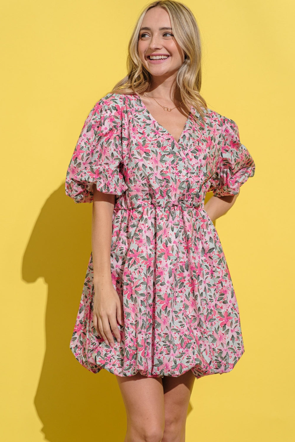 And The Why Plus Size Floral Surplice Puff Sleeve Dress.