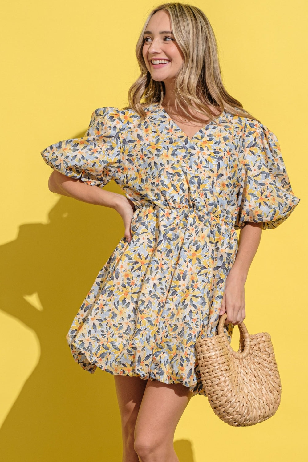 And The Why Plus Size Floral Surplice Puff Sleeve Dress.