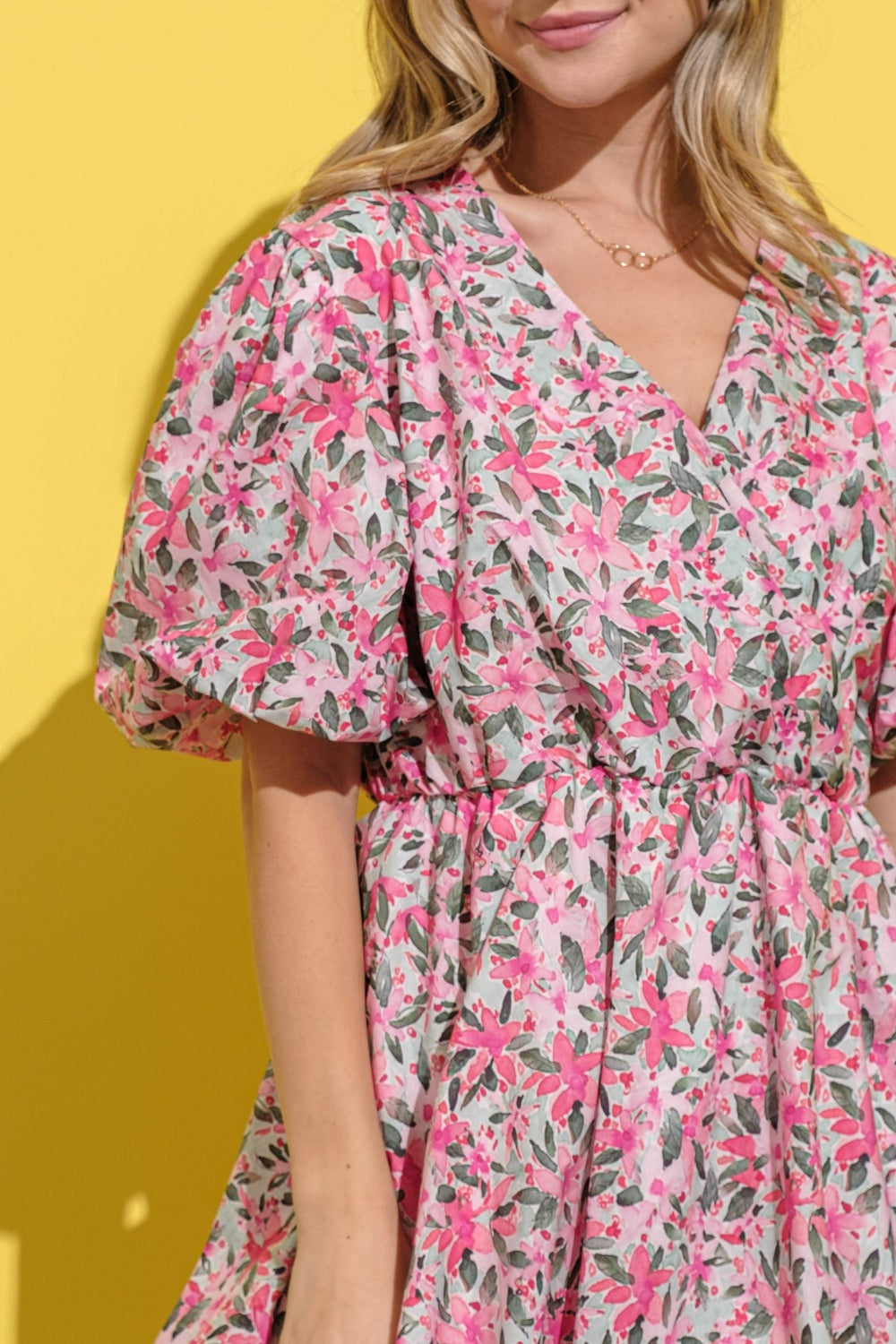 And The Why Plus Size Floral Surplice Puff Sleeve Dress.