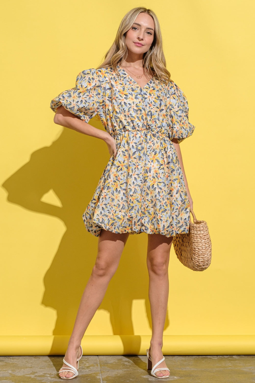 And The Why Plus Size Floral Surplice Puff Sleeve Dress.