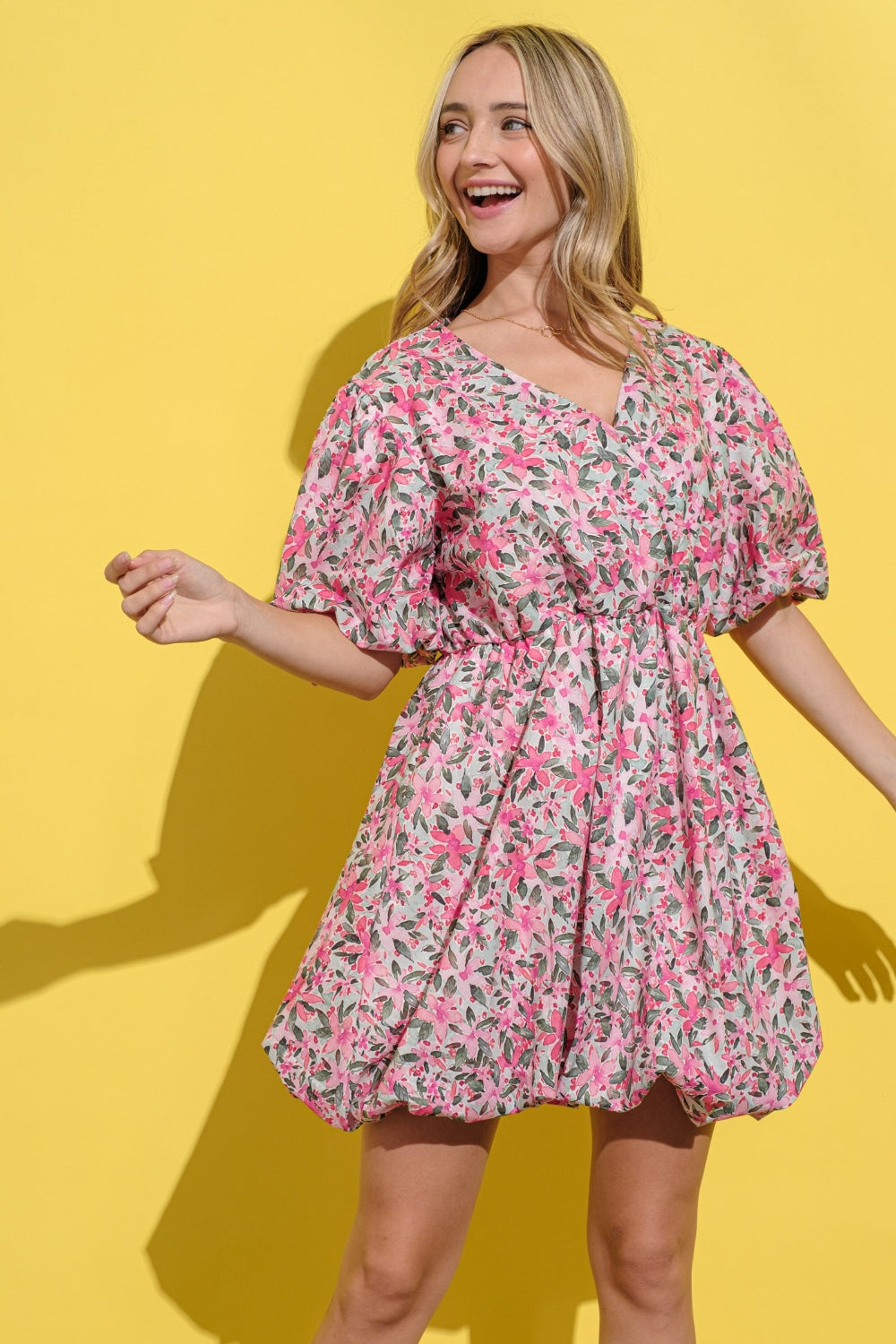 And The Why Plus Size Floral Surplice Puff Sleeve Dress.