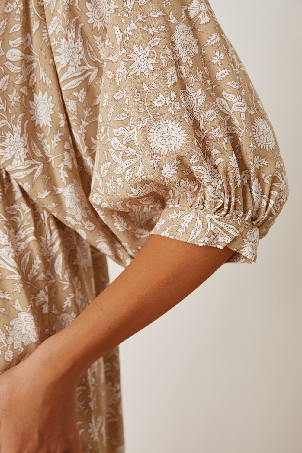 Floral Tie Neck Ruched Babydoll Dress.