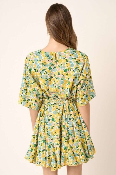 Mittoshop Floral Tie Waist Half Sleeve Mini Dress.