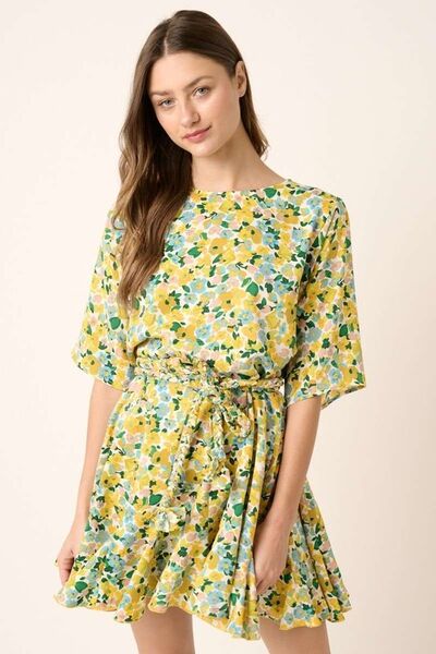Mittoshop Floral Tie Waist Half Sleeve Mini Dress.