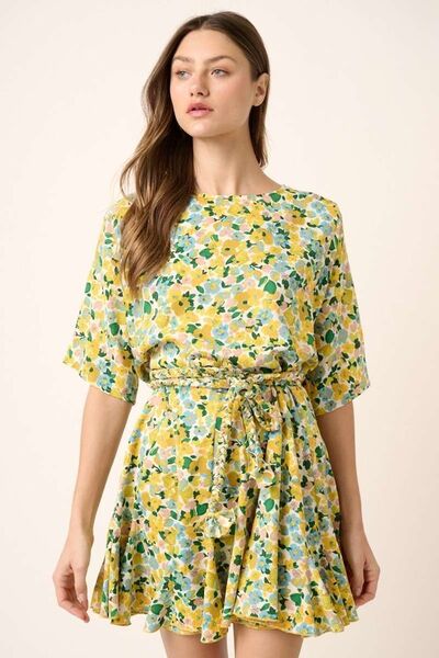 Mittoshop Floral Tie Waist Half Sleeve Mini Dress.