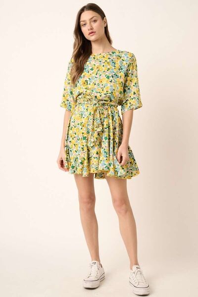 Mittoshop Floral Tie Waist Half Sleeve Mini Dress.