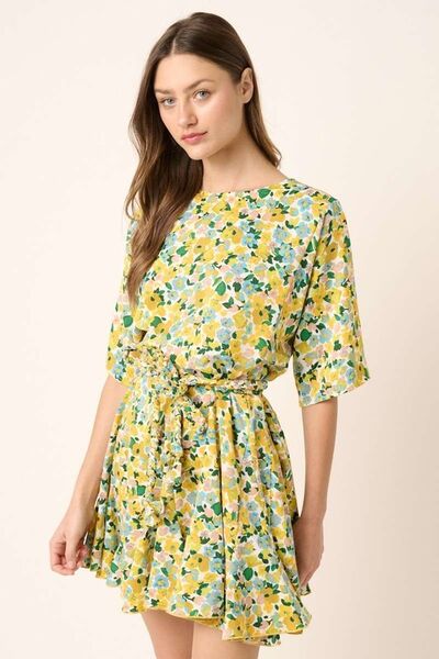 Mittoshop Floral Tie Waist Half Sleeve Mini Dress.