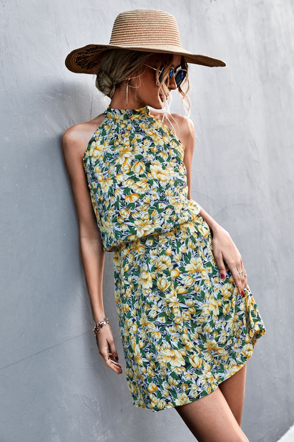 Floral Tied Sleeveless Mini Dress.