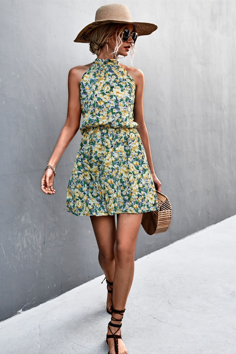 Floral Tied Sleeveless Mini Dress.