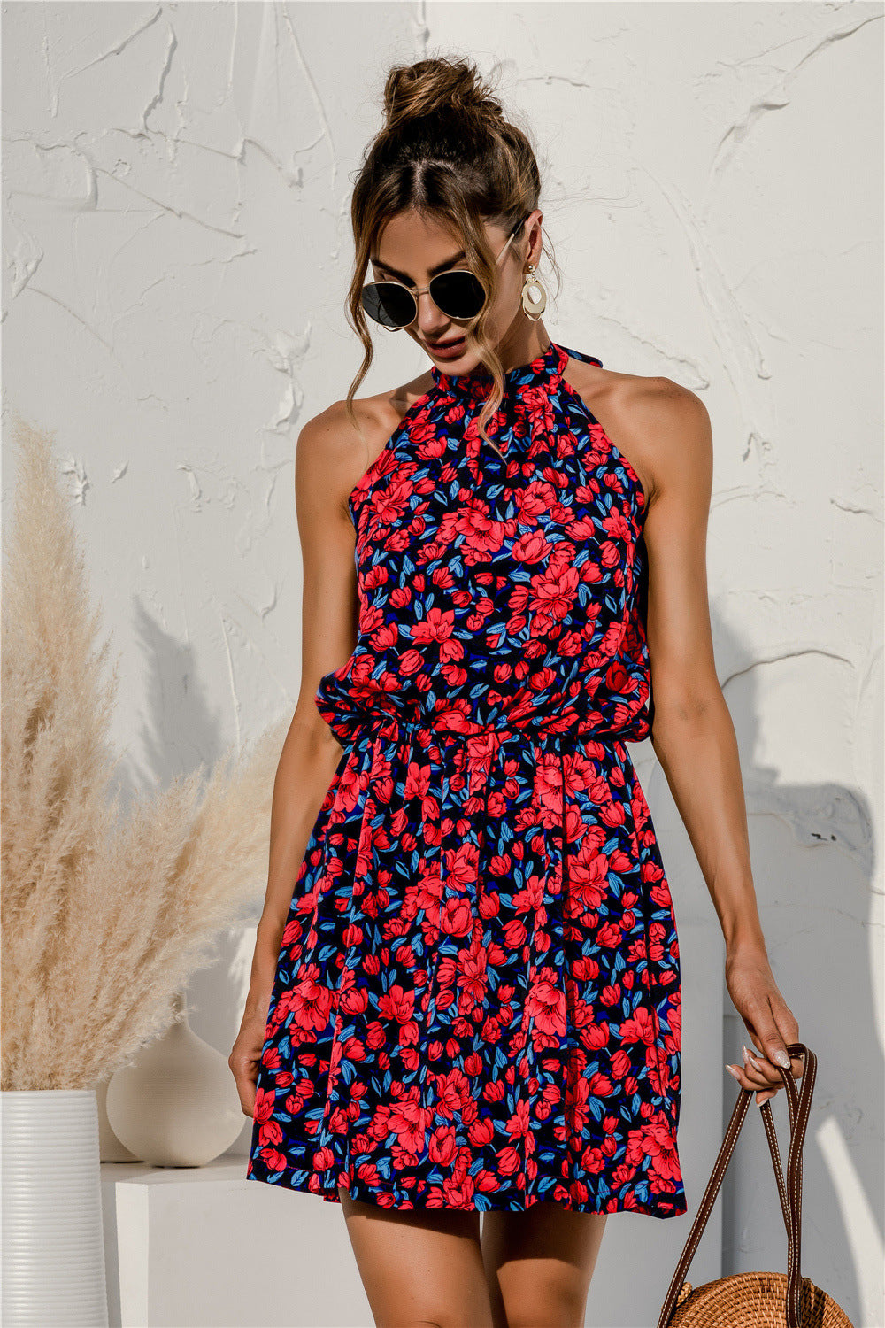 Floral Tied Sleeveless Mini Dress.