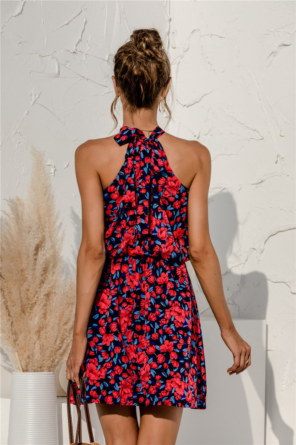Floral Tied Sleeveless Mini Dress.