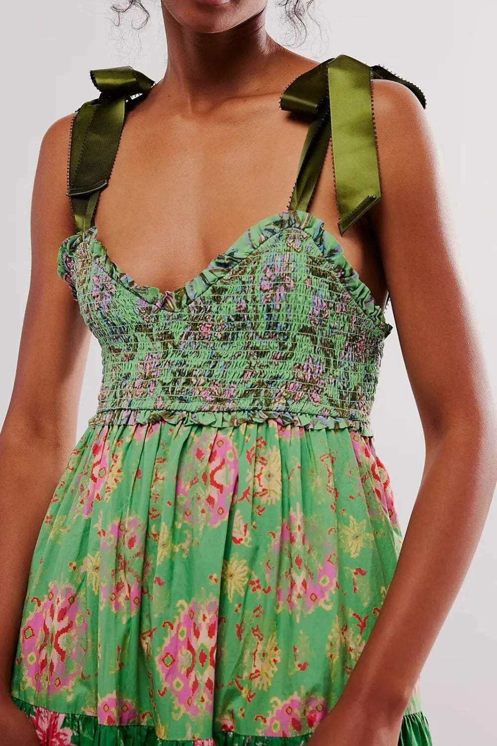 Floral Tiered Maxi Dress with Mixed Print Design.