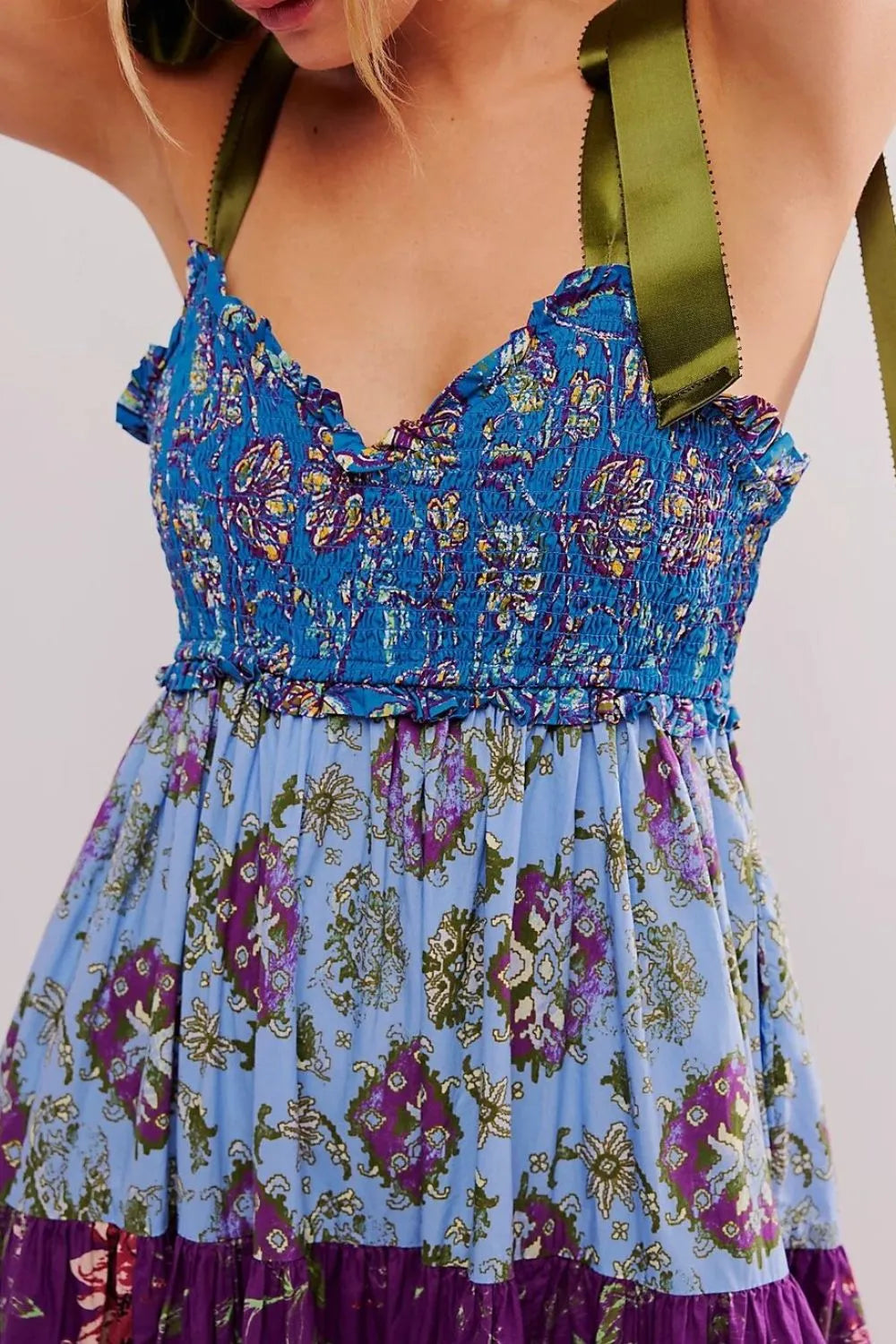 Floral Tiered Maxi Dress with Mixed Print Design.