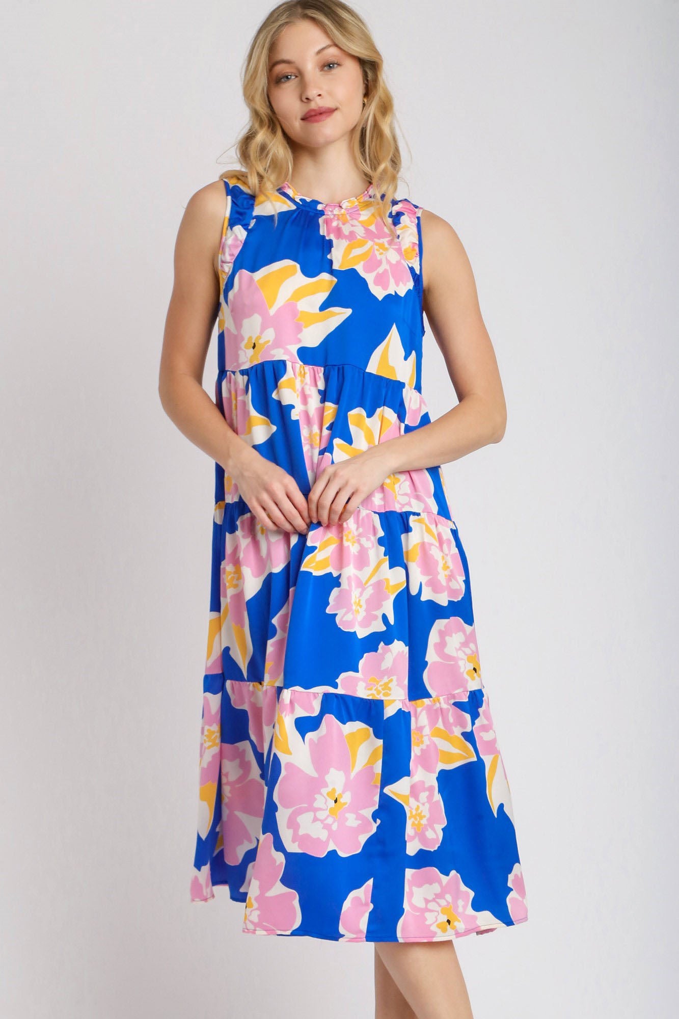 Umgee Plus Size Floral Tiered Midi Tank Dress.