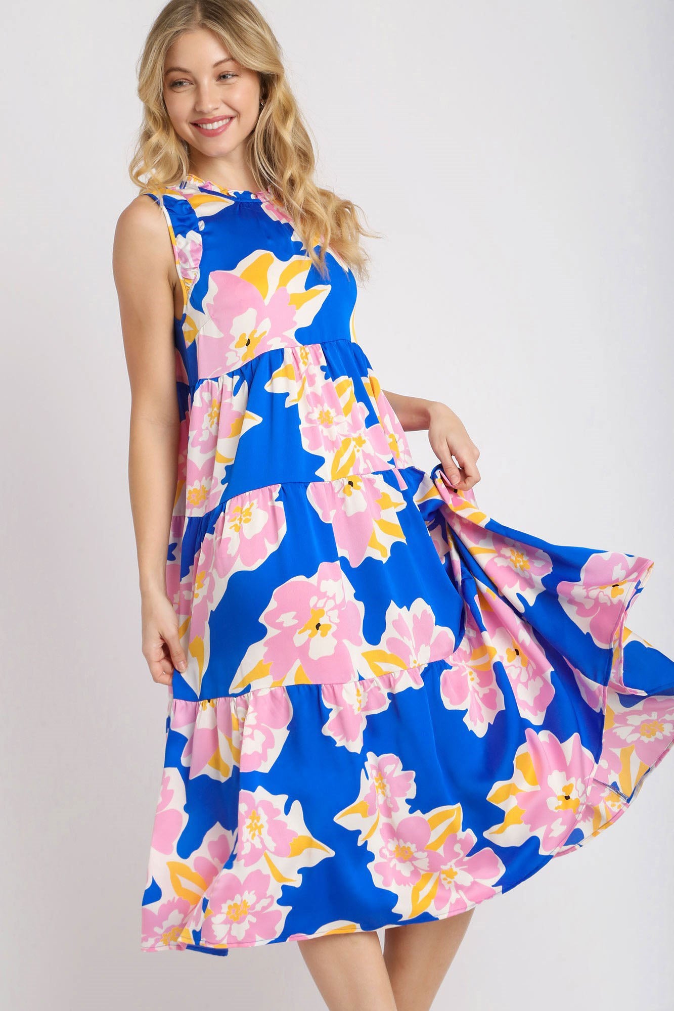 Umgee Plus Size Floral Tiered Midi Tank Dress.