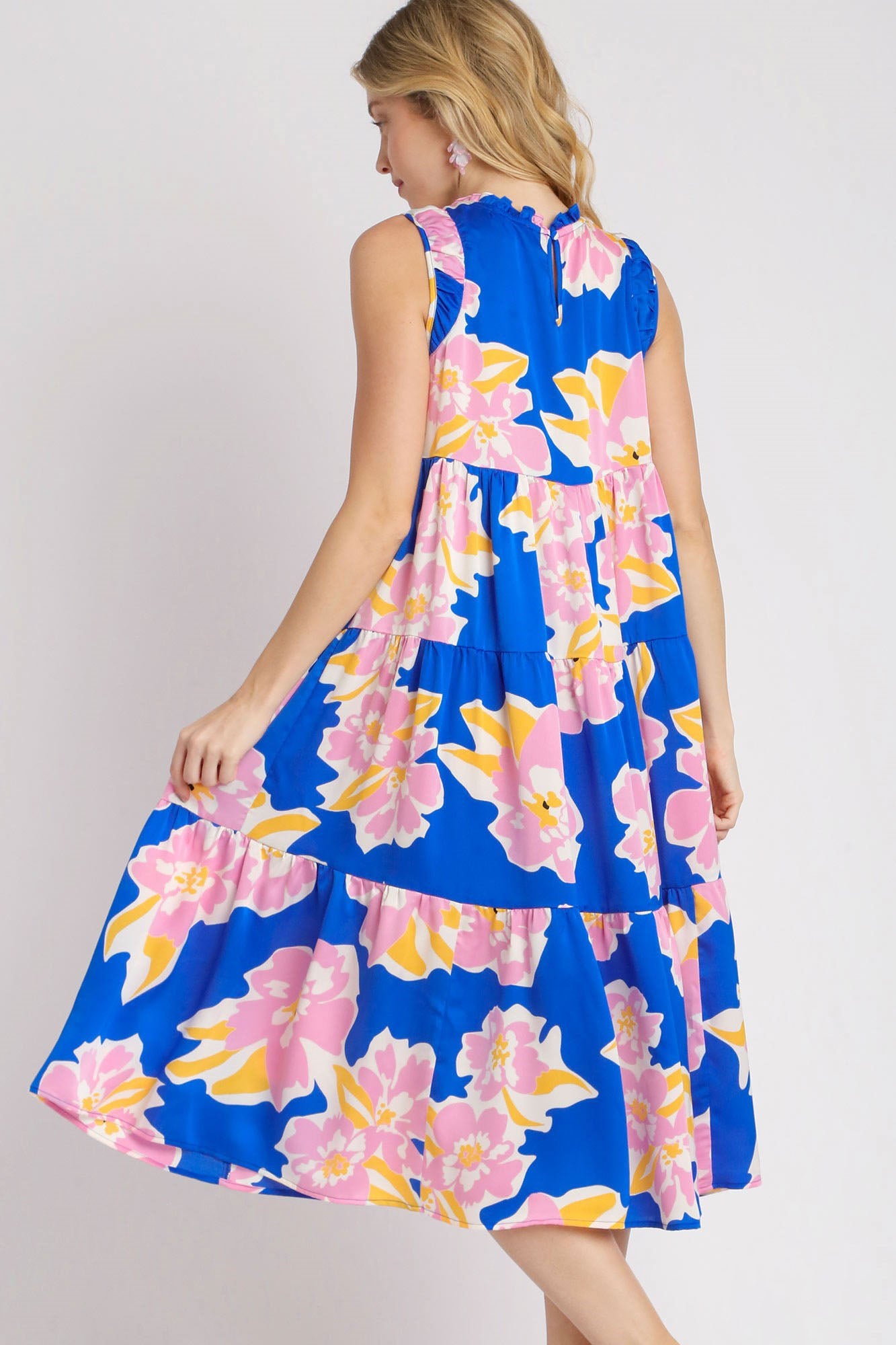 Umgee Plus Size Floral Tiered Midi Tank Dress.