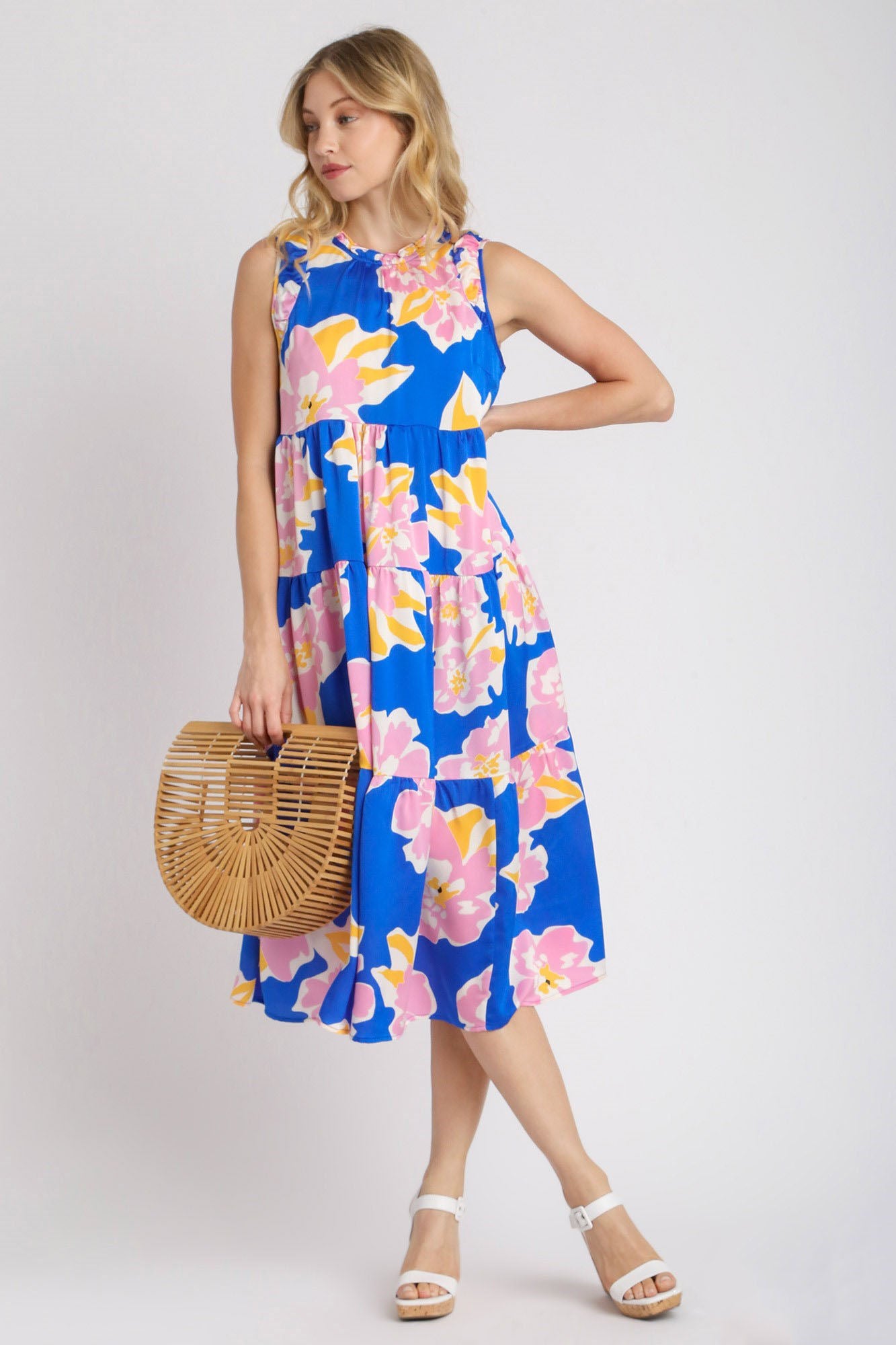 Umgee Plus Size Floral Tiered Midi Tank Dress.