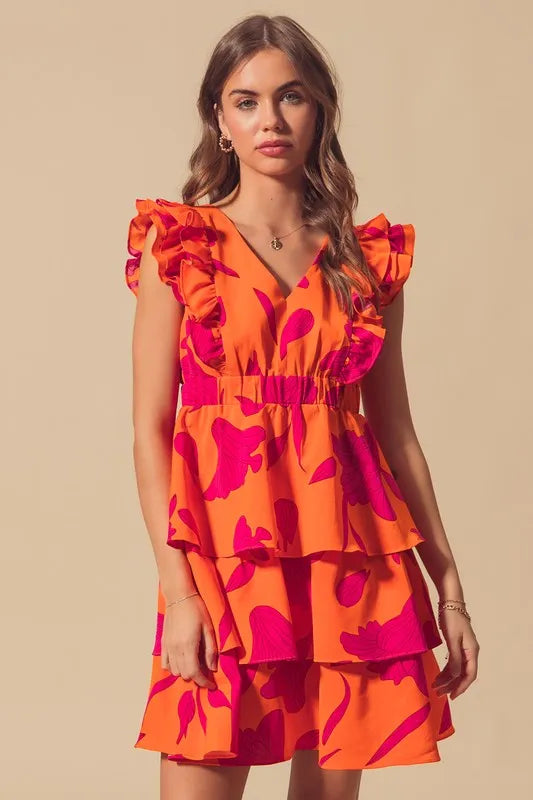 So Me Floral V Neck Layered Dress with Elasticized Waist.