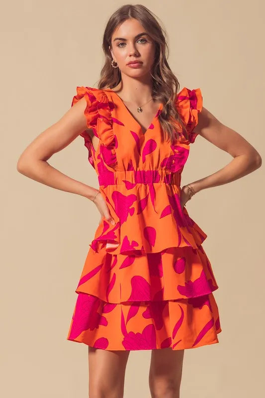 So Me Floral V Neck Layered Dress with Elasticized Waist.