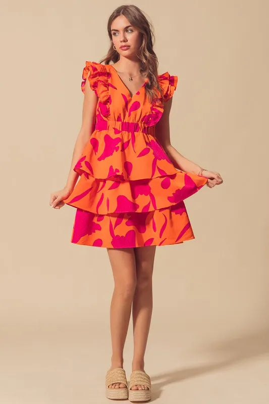 So Me Floral V Neck Layered Dress with Elasticized Waist.