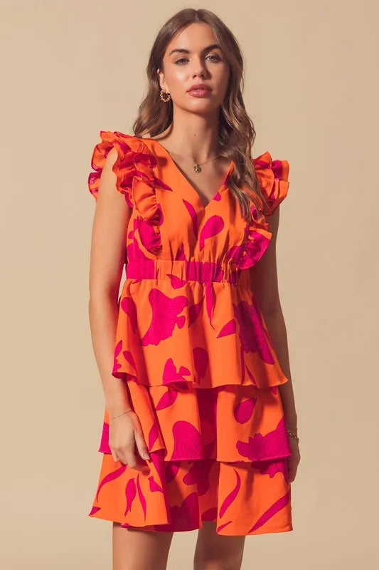 So Me Floral V Neck Layered Dress with Elasticized Waist.