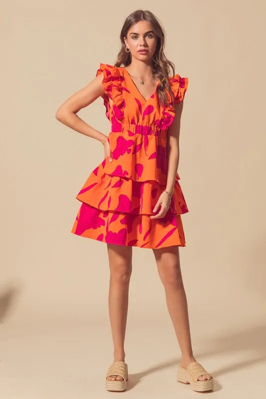 So Me Floral V Neck Layered Dress with Elasticized Waist.