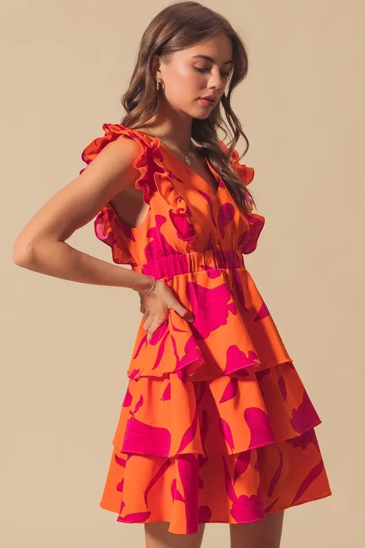 So Me Floral V Neck Layered Dress with Elasticized Waist.