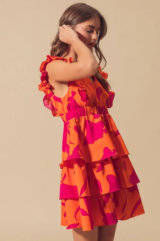 So Me Floral V Neck Layered Dress with Elasticized Waist.