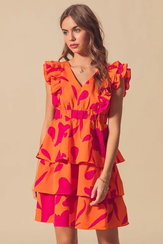So Me Floral V Neck Layered Dress with Elasticized Waist.