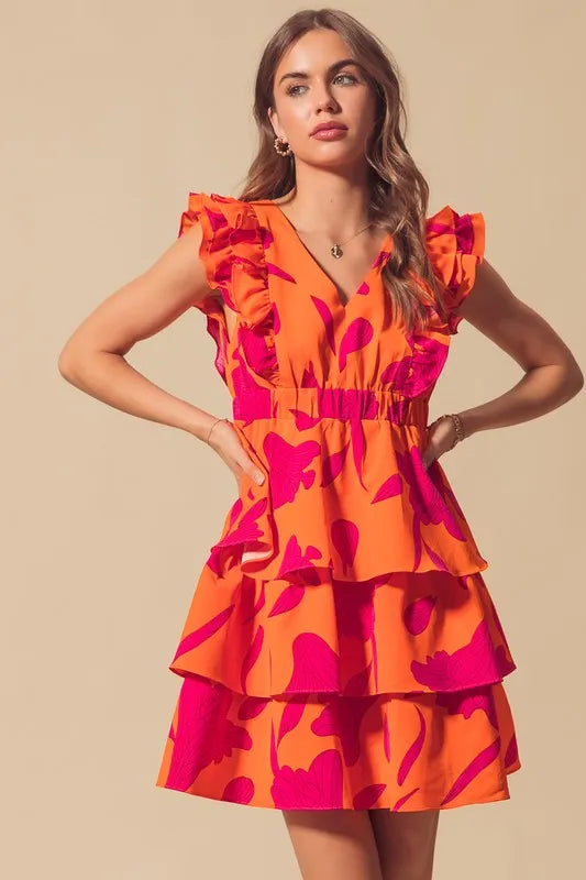 So Me Floral V Neck Layered Dress with Elasticized Waist.
